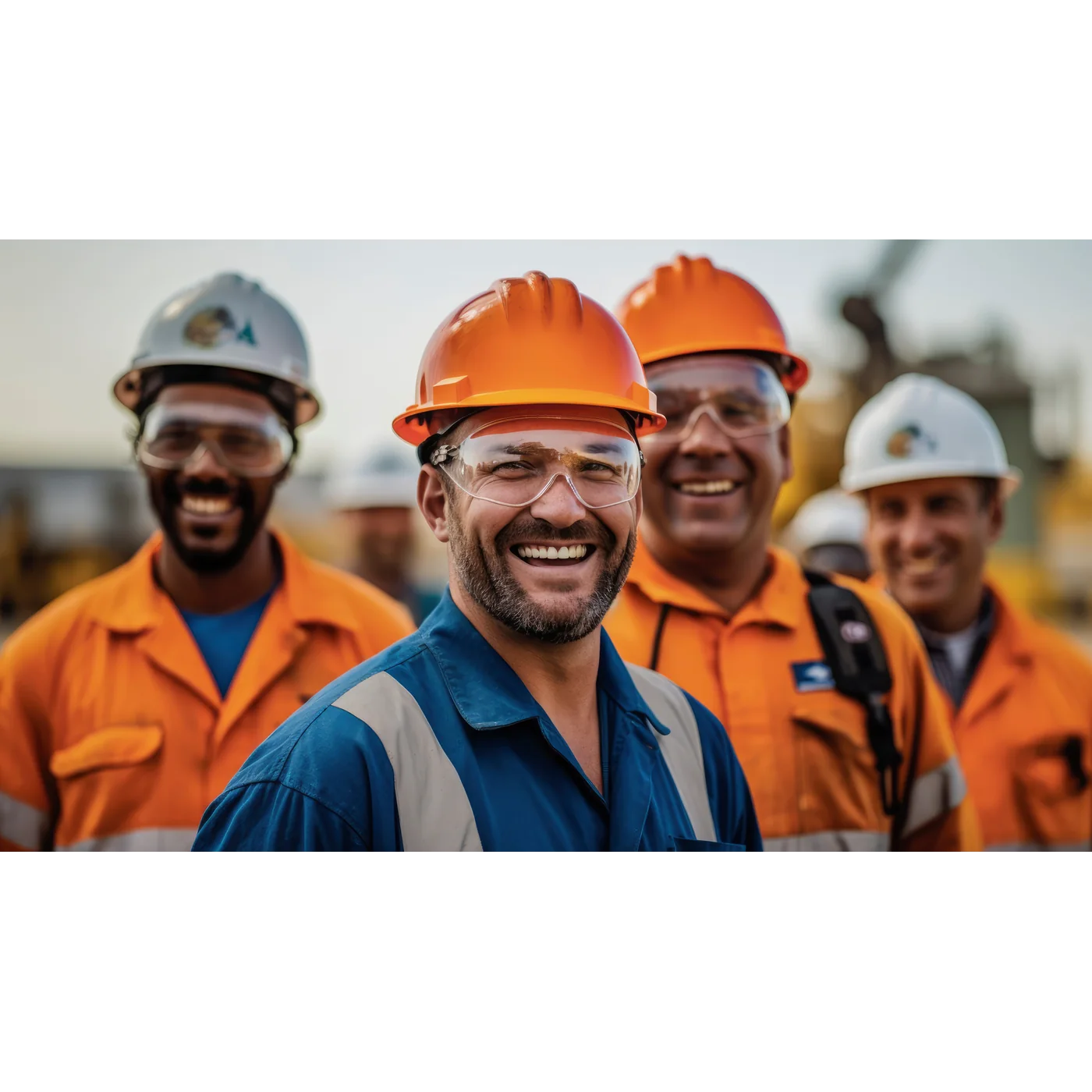 Training — terminal operators in helmets and safety glasses on the jetty